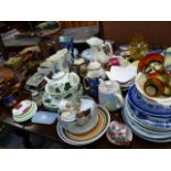 A LARGE QTY OF VARIOUS CHINA, METALWARES AND COLLECTABLES.