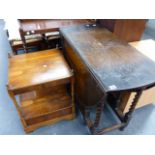 AN OAK GATELEG TABLE AND A TWO TIER OCCASIONAL TABLE.