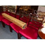 A SET OF TEN MAHOGANY DINING CHAIRS.