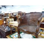 A BERGERE ARMCHAIR, A BEDROOM CHAIR AND TWO WINE TABLES.