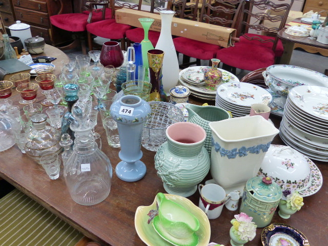 A QTY OF FRENCH DINNERWARES, VICTORIAN AND OTHER CHINA, GLASS AND ORNAMENTS.