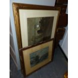 A LARGE EDWARDIAN PRINT AND A PASTEL DRAWING.