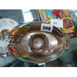 AN ART NOUVEAU DESIGN SHALLOW DISH TOGETHER WITH A FRENCH MARKED STRAINER.