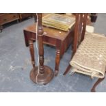 A VICTORIAN PEMBROKE TABLE, AN OAK STANDARD LAMP AND A SMALL RUG.