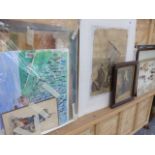 A COLLECTION OF UNFRAMED WATERCOLOURS, PRINTS,ETC.
