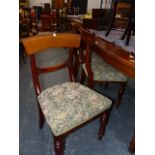 A SET OF SIX VICTORIAN MAHOGANY DINING CHAIRS.