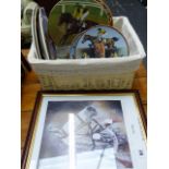 A SIGNED LIMITED EDITION PRINT RACE HORSE AND RELATED COLLECTOR'S PLATES, JAPANESE COFFEE SET,ETC.