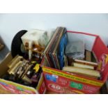 A BOX OF TOY CARS, COLLECTABLES, LP RECORDS,ETC.