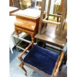 A VICTORIAN COMMODE, A PIANO STOOL AND THREE OCCASIONAL TABLE.