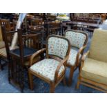 SIX OAK DINING CHAIRS AND THREE ARMCHAIRS.