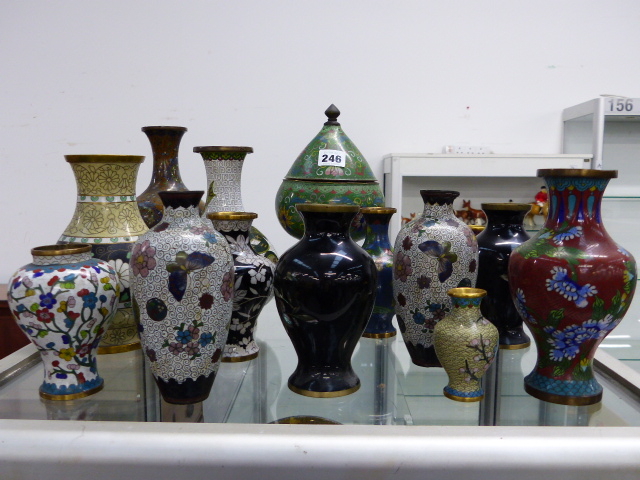 A GROUP OF VARIOUS CLOISONNE VASES (15).