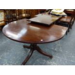 AN ANTIQUE AND LATER MAHOGANY DINING TABLE.