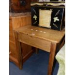 A SMALL PINE TABLE AND AN ANTIQUE PINE BOX.