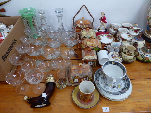 A COTTAGE WARE TEASET, VARIOUS GLASSWARES,ETC.