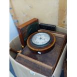 A QTY OF CUTLERY BOXES AND A BAROMETER.