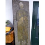 A LARGE 1970'S FINELY DETAILED BRASS RUBBING CAST OF A MEDIEVAL CHURCH BRASS. 212 x 72cms.