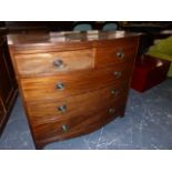 A 19th.C. EBONY LINE INLAID MAHOGANY BOW FRONT CHEST OF TWO SHORT AND THREE LONG DRAWERS