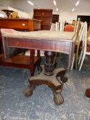 AN EARLY 19th.C.MAHOGANY DROP LEAF LIBRARY CENTRE TABLE ON CARVED COLUMN OVER PLATFORM AND TALL