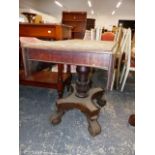 AN EARLY 19th.C.MAHOGANY DROP LEAF LIBRARY CENTRE TABLE ON CARVED COLUMN OVER PLATFORM AND TALL