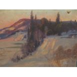 EARLY 20th.C.SCANDINAVIAN SCHOOL. A WINTER LAKE SCENE, SIGNED INDISTINCTLY OIL ON CANVAS,