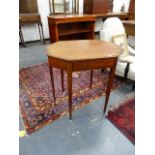 A 19th.C.MAHOGANY AND INLAID OCTAGONAL OCCASIONAL TABLE WITH FRIEZE DRAWER ON SIX SQUARE TAPERED