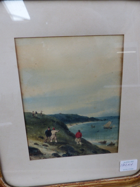 A GROUP OF FOUR 19th.C.WATERCOLOURS, TWO BEACH SCENES, A PORTRAIT OF A GIRL AND A BOTANICAL STUDY. - Image 8 of 14