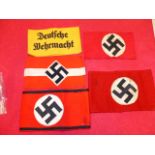 A COLLECTION OF FIVE VARIOUS THIRD REICH ARM BANDS, DEUTSCHE WEHRMACHT, HITLER YOUTH, ETC. (5)