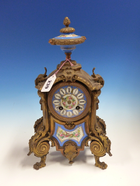 A GILT METAL AND SEVRES PORCELAIN CASED JAPY FRERES CLOCK STRIKING ON A BELL. H.35cms. - Image 2 of 10