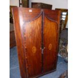 A GEO.III. MAHOGANY WALL HANGING CORNER CABINET WITH TWO SHAPED DOORS FORMING A GOTHIC ARCH,