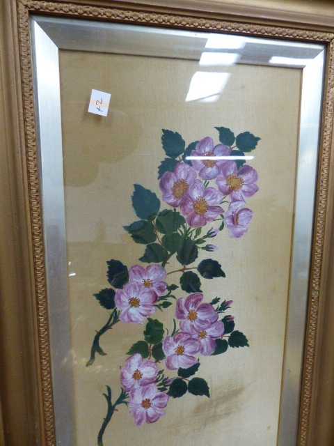19th.C.SCHOOL. TWO WATERCOLOUR BOTANICAL STUDIES ON SILK, EACH IN GILT FRAME, LARGEST. - Image 3 of 4