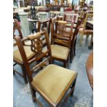 A SET OF SIX ANTIQUE SATIN BIRCH DINING CHAIRS, THE TURNED TOP RAILS ABOVE PIERCED CHIPPENDA