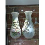 A PAIR OF ENGLISH 19th.C.FLORAL ENCRUSTED VASES.