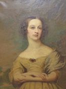 19th.C.BRITISH SCHOOL. PORTRAIT OF A YOUNG LADY, OIL ON CANVAS. 92 x 76cms.