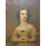 19th.C.BRITISH SCHOOL. PORTRAIT OF A YOUNG LADY, OIL ON CANVAS. 92 x 76cms.
