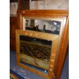 A LARGE VICTORIAN MAPLE FRAMED MIRROR 107x83cms WITH A LATER WALL MIRROR INLAID WITH SEMAPHORE