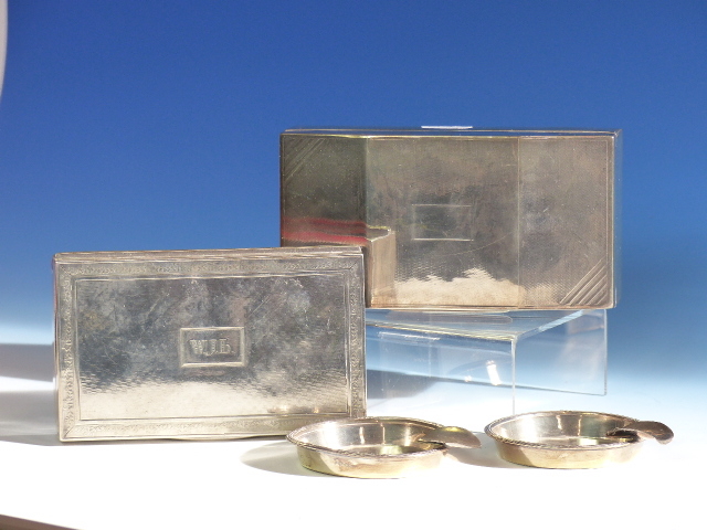 TWO SILVER MOUNTED CIGARETTE BOXES, ONE INSCRIBED 1934 WITH WORN HALLMARKS, THE OTHER B'HAM 1947 - Image 6 of 16