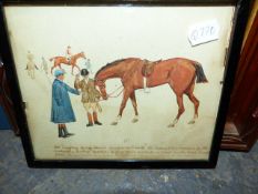 19th/20th.C.ENGLISH SCHOOL. FIVE COMIC HORSE RACING SCENES, WATERCOLOUR. 15 x 18cms TOGETHER WITH