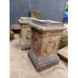 A PAIR OF VICTORIAN STONEWARE RIBBED URN BODIES. Dia.70cms TOGETHER WITH A PAIR OF STONEWARE