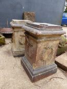 A PAIR OF VICTORIAN STONEWARE RIBBED URN BODIES. Dia.70cms TOGETHER WITH A PAIR OF STONEWARE