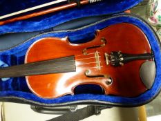 A CANVAS CASED 20th century E. WHITMARSH (edwin) VIOLIN, A P & H BOW AND ANOTHER GOLDEN STRAD BOW.