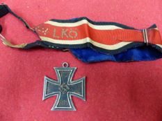 KNIGHTS CROSS, EMBROIDERED RIBBON "LKO" AND A RECEIPT OF PURCHASE. (3)