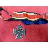 KNIGHTS CROSS, EMBROIDERED RIBBON "LKO" AND A RECEIPT OF PURCHASE. (3)
