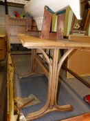 A THONET TYPE OAK BENTWOOD SIDE TABLE WITH TRESTLE ENDS. 110 x 55 x H.76cms.