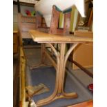 A THONET TYPE OAK BENTWOOD SIDE TABLE WITH TRESTLE ENDS. 110 x 55 x H.76cms.