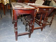 TWO CARVED MAHOGANY GEORGIAN GATELEG TABLES ON TURNED SUPPORTS, ONE WITH DRAWER, LARGEST W.(OPEN)