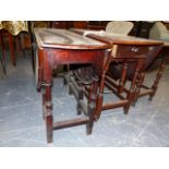 TWO CARVED MAHOGANY GEORGIAN GATELEG TABLES ON TURNED SUPPORTS, ONE WITH DRAWER, LARGEST W.(OPEN)