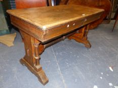 A VICTORIAN AESTHETIC OAK AND EBONY INLAID TWO DRAWER WRITING TABLE. 122 x 57 x H.74cms.