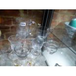 FOUR CUSTARD CUPS, A GEORGIAN GLASS HALF PINT MUG AND AN EDWARD VIII CORONATION MUG. (6)