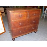 A 19TH CENTURY OAK CHEST OF TWO SHORT AND TWO LONG DRAWERS ON TURNED FEET. 94 x 52.5 x H.87cms.