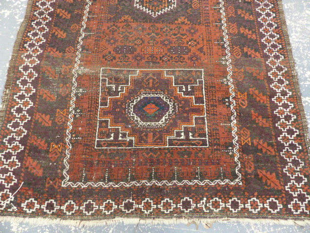 AN ANTIQUE AFGHAN ENGSI. 216 x 137cms TOGETHER WITH A BELOUCH RUG. 192 x 100cms. (2) - Image 10 of 13